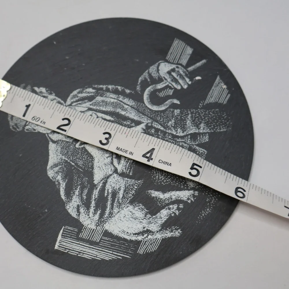 Vintage Etched Slate Round Wall Plaque Shepherd with Lamb &‎ Pipe 6 In